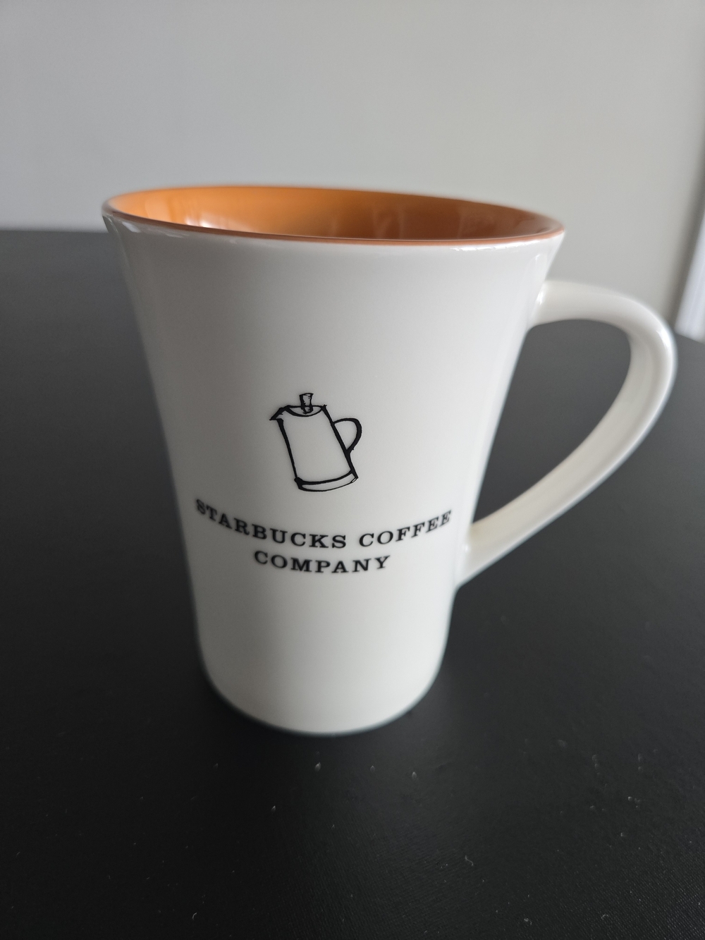 Starbucks 2006 Vintage Coffee Mug White Flared Percolator Orange Inside